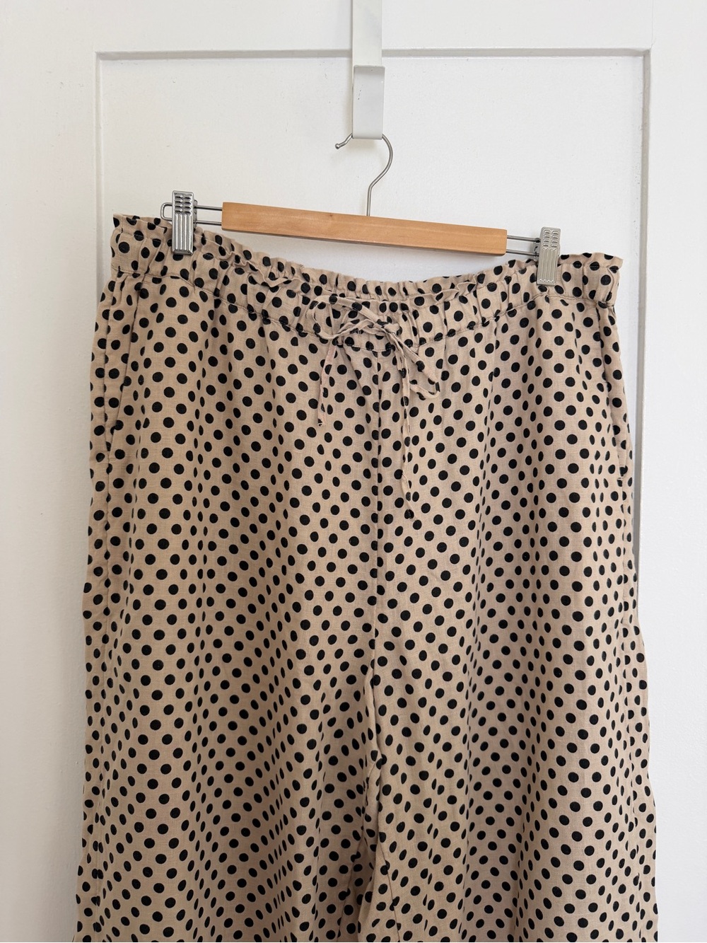 Polka Dot Linen Wide-Leg Pants - Beige/Black - Picture 2 of 4